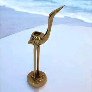 VTG Metal Gold Flying Crane Egret Heron Bird Figurine Sculpture Candle Holder